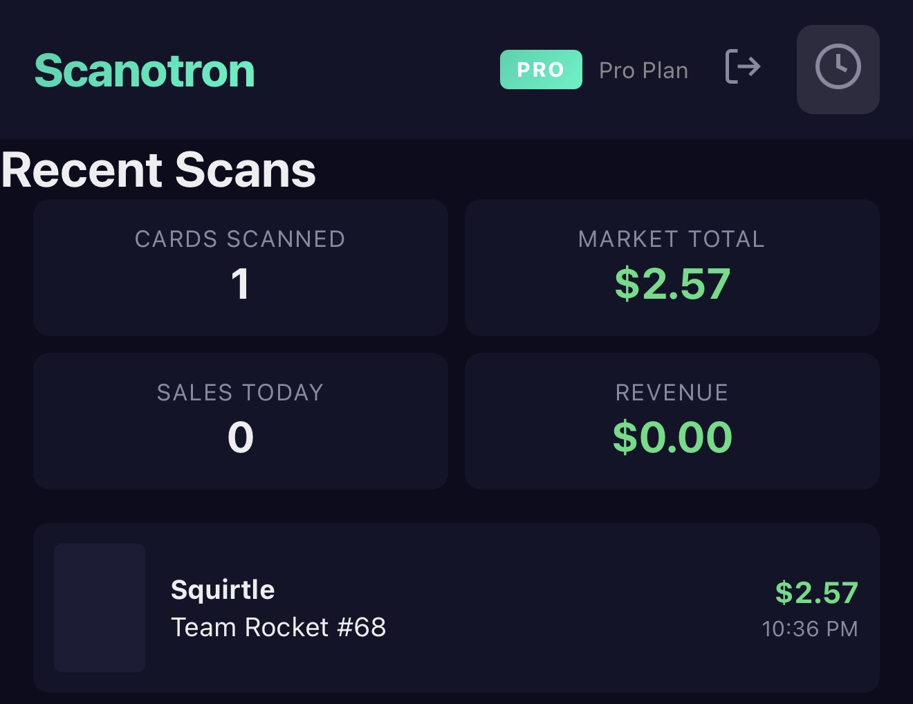 Scan history and sales dashboard
